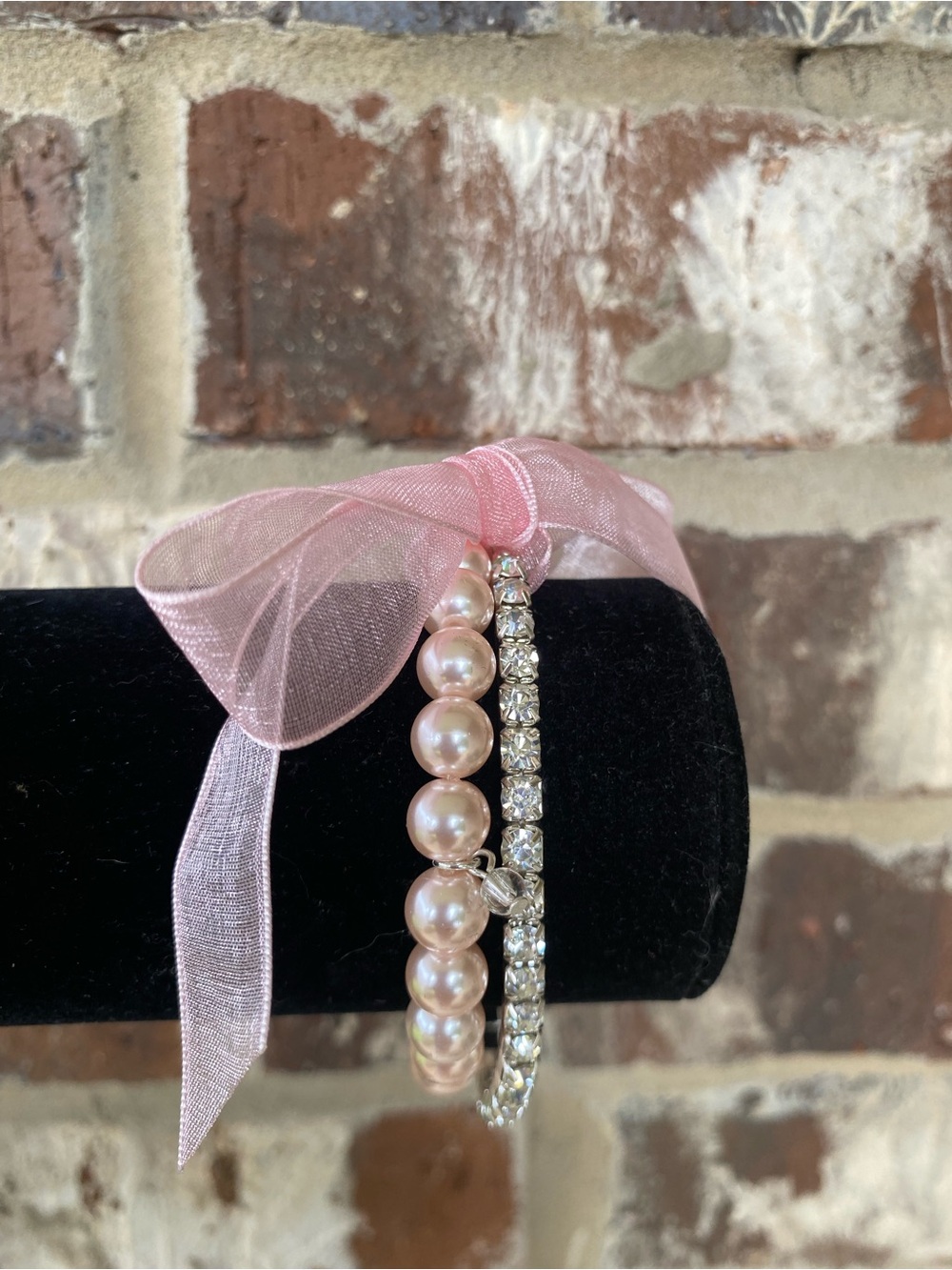 Pink Pearl and Rhinestone Bracelet Set